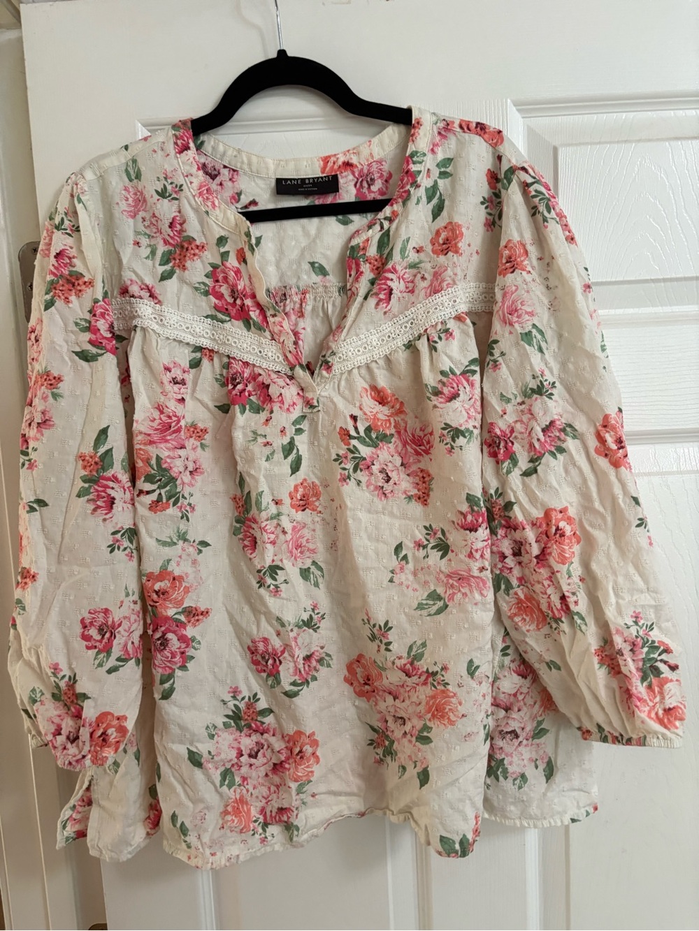 Lane Bryant floral blouse top v neck cottagecore boho bohemian peasant 22/24